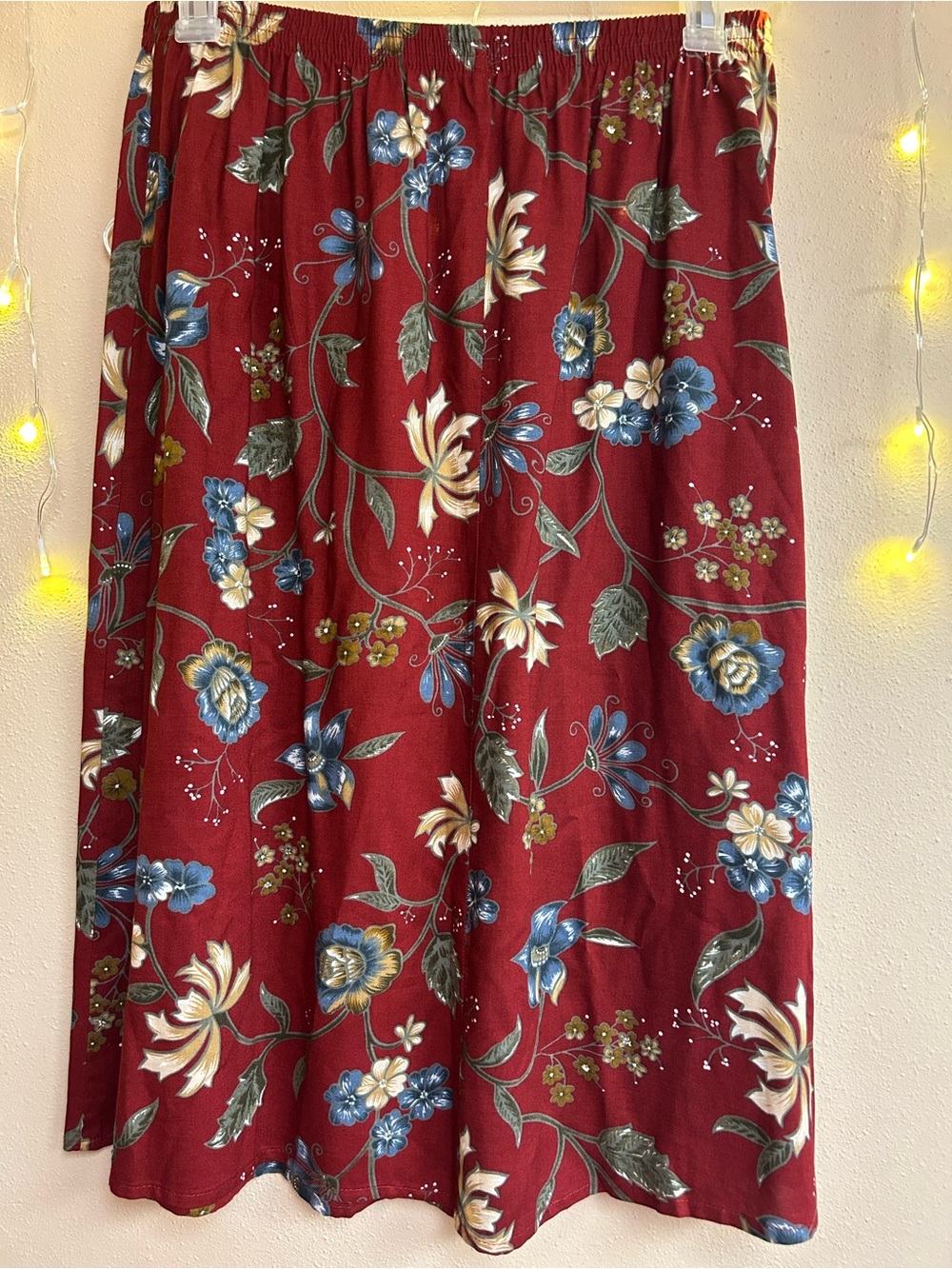 Blair Vintage style Red Floral A-Line Midi Skirt Large